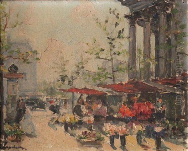 Marche Aux Fleurs Oil Painting by Georgi Alexandrovich Lapchine