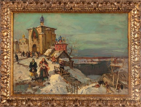 Les Paques Russes A Kolomenskoi Oil Painting by Georgi Alexandrovich Lapchine