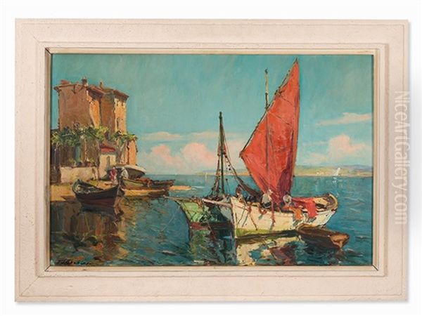 Fishing Boats Oil Painting by Georgi Alexandrovich Lapchine