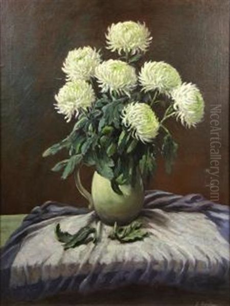 Still Life With Chrysanthemums Oil Painting by Georgi Alexandrovich Lapchine