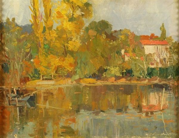 Paysage A L'etang Oil Painting by Georgi Alexandrovich Lapchine