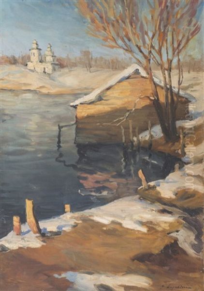 Paysage D'hiver Oil Painting by Georgi Alexandrovich Lapchine