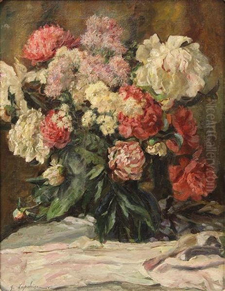 Still Life With Flowers Oil Painting by Georgi Alexandrovich Lapchine