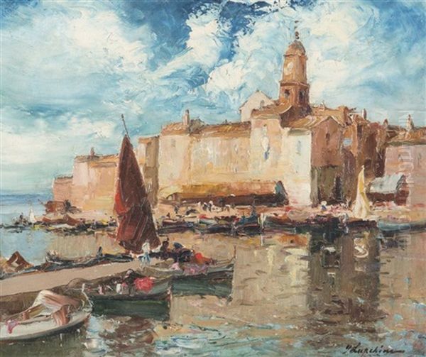 Le Port De Saint Tropez Oil Painting by Georgi Alexandrovich Lapchine