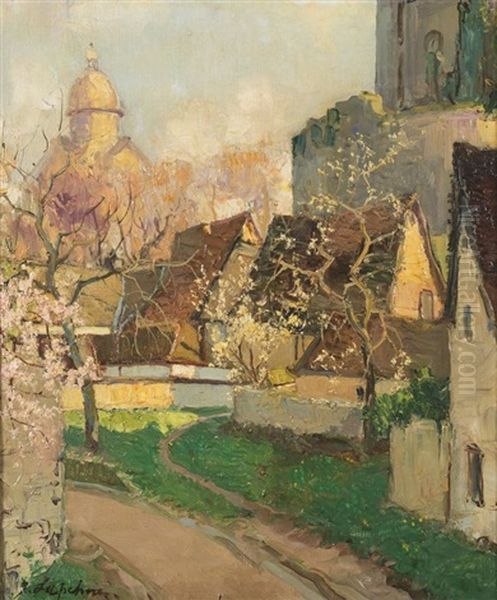 Rue De Village Oil Painting by Georgi Alexandrovich Lapchine