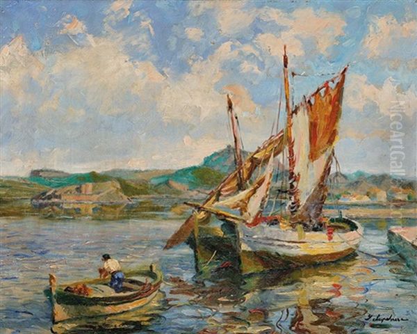 Navires A L'amarre Oil Painting by Georgi Alexandrovich Lapchine