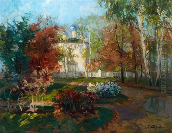 Eglise Russe Dans Un Paysage D'automne Oil Painting by Georgi Alexandrovich Lapchine