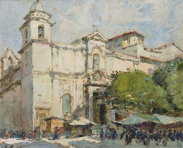 Place De L'eglise A Toulon Oil Painting by Georgi Alexandrovich Lapchine