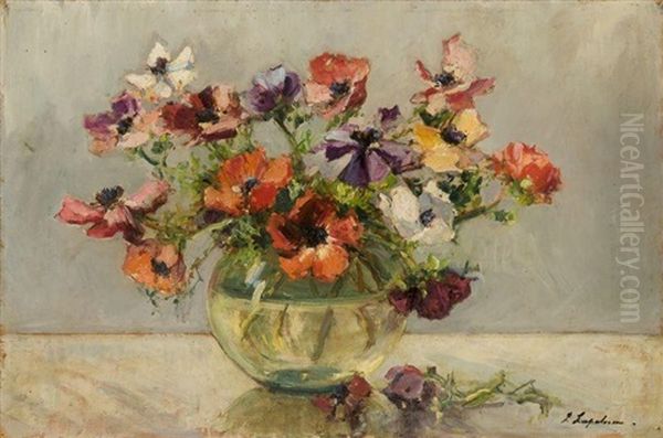 Bouquet Of Anemones Oil Painting by Georgi Alexandrovich Lapchine