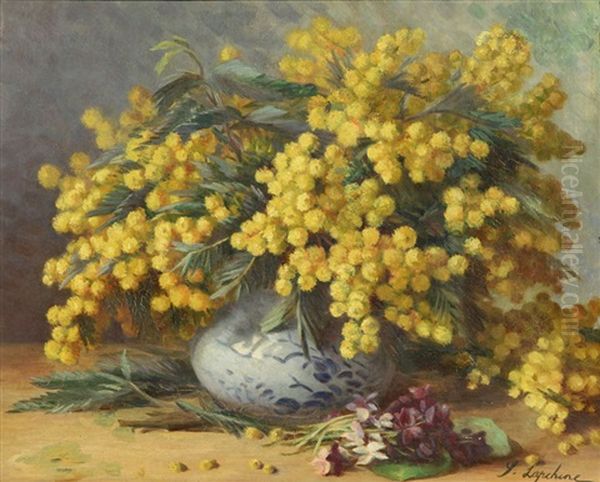 Mimosas In A Chinese Vase Oil Painting by Georgi Alexandrovich Lapchine