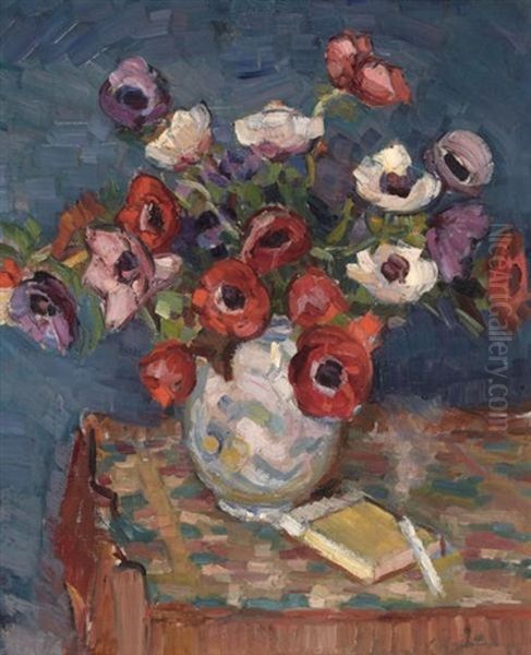 Poppies In A Vase Oil Painting by Georgi Alexandrovich Lapchine