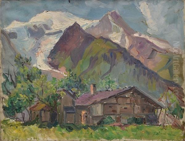 Chalet Au Pied De La Montagne Oil Painting by Georgi Alexandrovich Lapchine