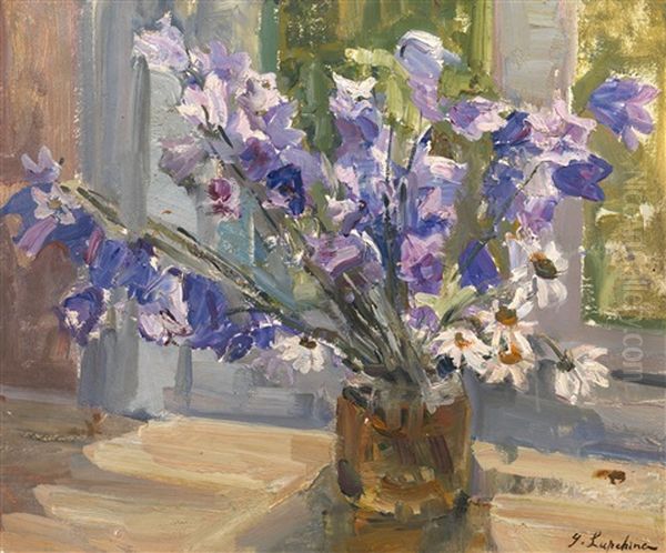 Flowers By The Window Oil Painting by Georgi Alexandrovich Lapchine