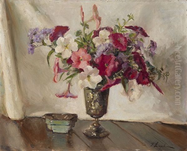 Bouquet Of Flowers Oil Painting by Georgi Alexandrovich Lapchine