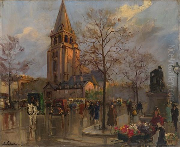 Place Saint-germain-des-pres Oil Painting by Georgi Alexandrovich Lapchine