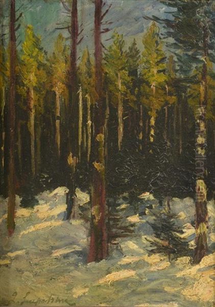 Foret Sous La Neige Oil Painting by Georgi Alexandrovich Lapchine