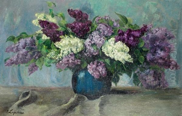 Lilacs In A Blue Vase Oil Painting by Georgi Alexandrovich Lapchine