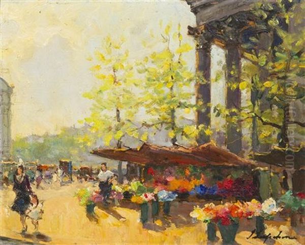 Street Scene Oil Painting by Georgi Alexandrovich Lapchine