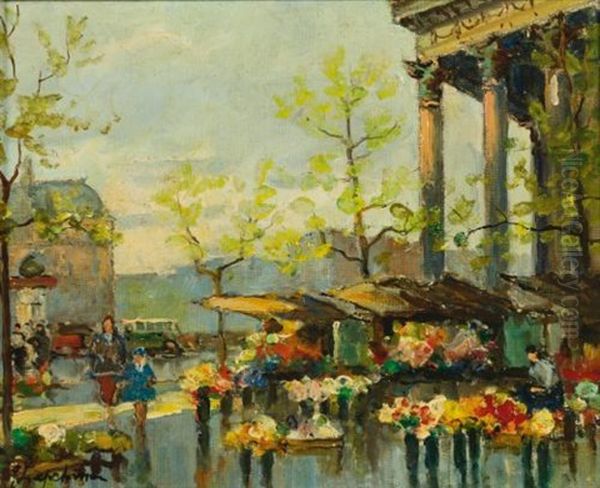 Flower Market Oil Painting by Georgi Alexandrovich Lapchine