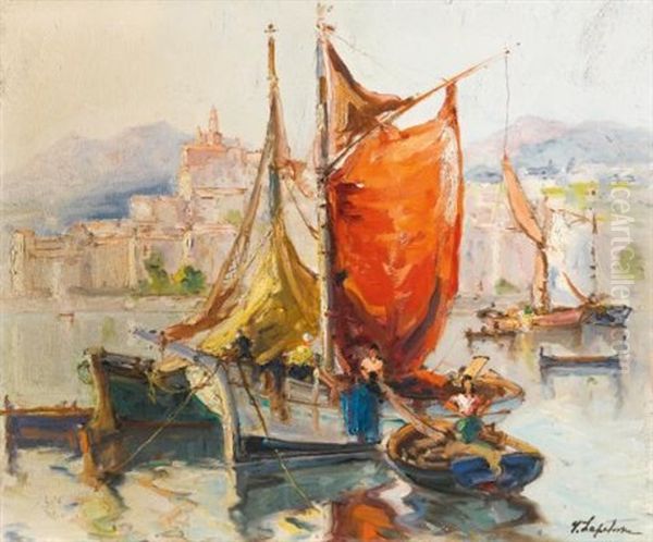 Voile Rouge (menton) Oil Painting by Georgi Alexandrovich Lapchine