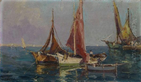 Fishing Boats Oil Painting by Georgi Alexandrovich Lapchine