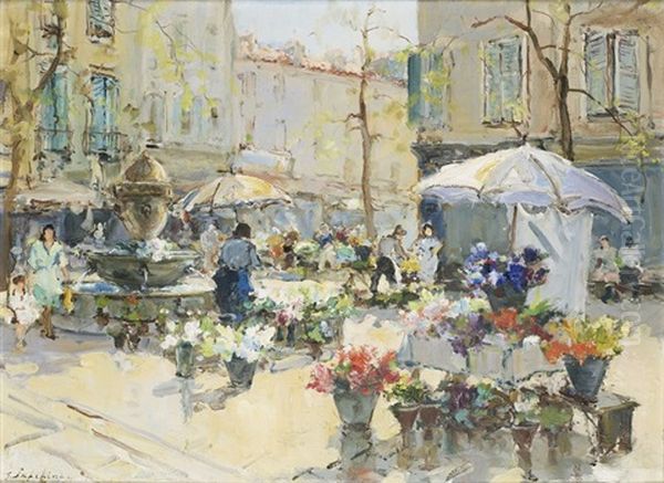 Marche Aux Fleurs, Aix-en-provence Oil Painting by Georgi Alexandrovich Lapchine