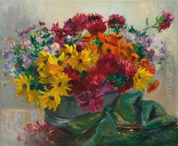 Panier De Fleurs Oil Painting by Georgi Alexandrovich Lapchine