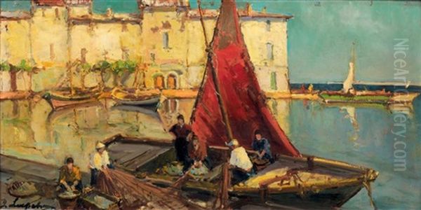 Les Martigues, Le Retour Des Pecheurs Oil Painting by Georgi Alexandrovich Lapchine