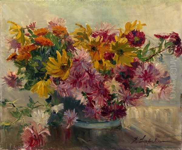 Bouquet Of Flowers Oil Painting by Georgi Alexandrovich Lapchine