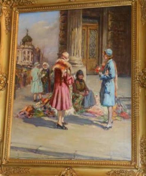 Flower Market Oil Painting by Georgi Alexandrovich Lapchine