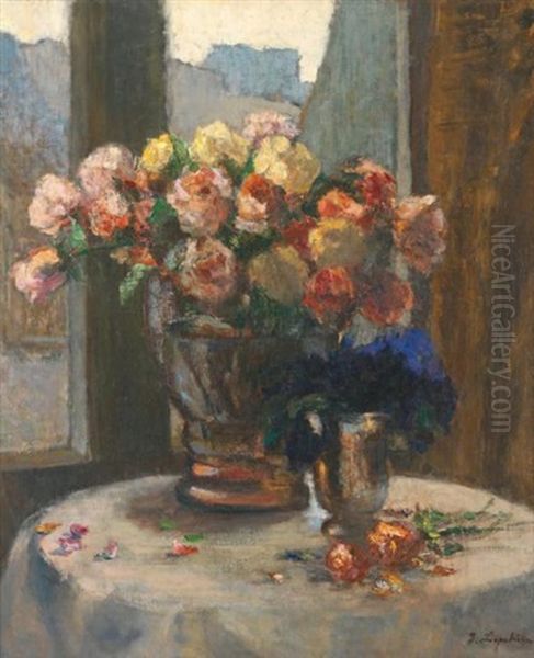 Bouquet De Fleurs Oil Painting by Georgi Alexandrovich Lapchine