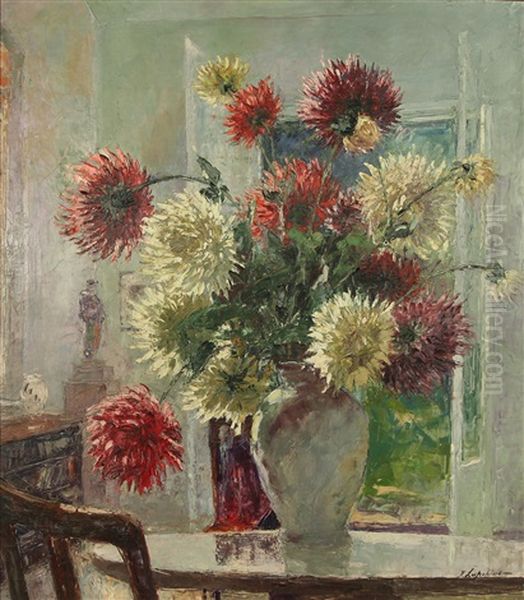 Still Life With Chrysanthemums Oil Painting by Georgi Alexandrovich Lapchine