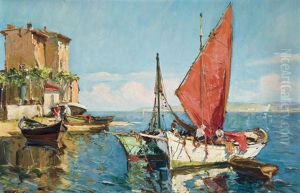 Bateau De Peche En Mediterranee by Georgi Alexandrovich Lapchine