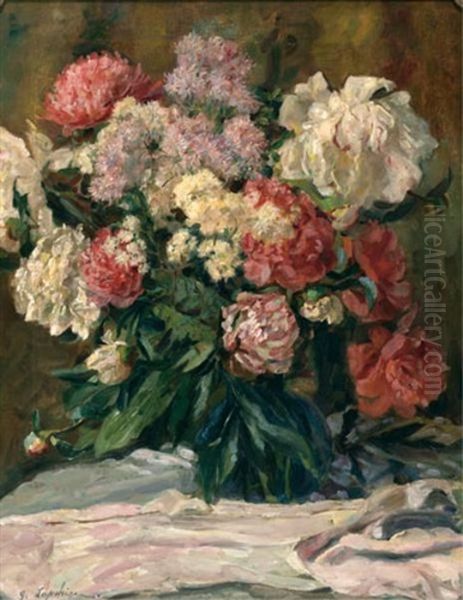 Still Life With Peonies by Georgi Alexandrovich Lapchine