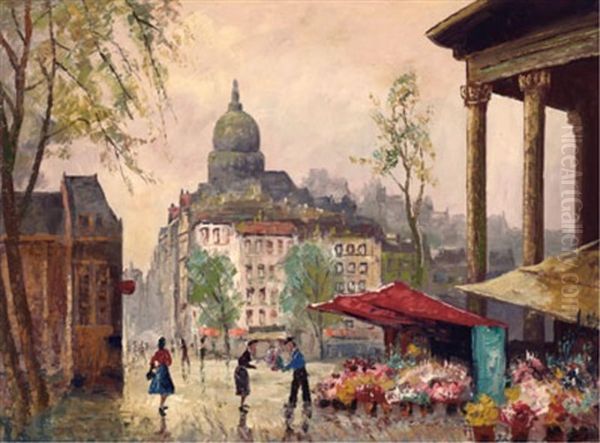 Parisian Flower Market Oil Painting by Georgi Alexandrovich Lapchine