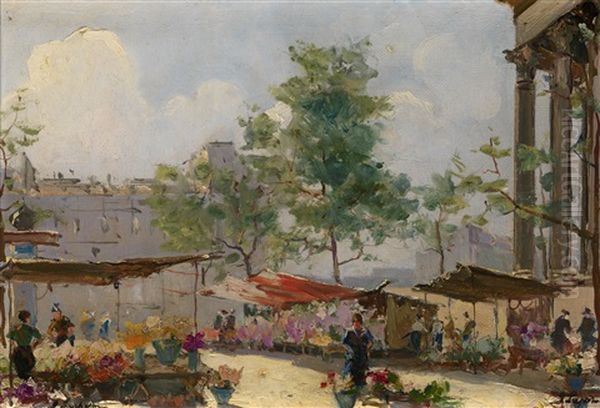 Flower Market Oil Painting by Georgi Alexandrovich Lapchine