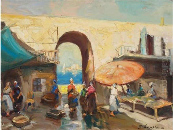 Nice, Marche Pres De La Mer Oil Painting by Georgi Alexandrovich Lapchine