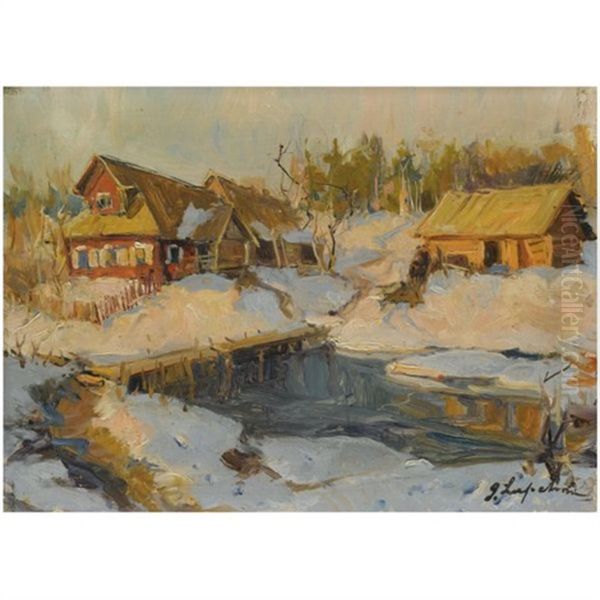 Russian Landscape Oil Painting by Georgi Alexandrovich Lapchine