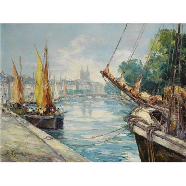 The River Odet At Quimper Oil Painting by Georgi Alexandrovich Lapchine