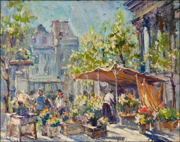 Flower Market Oil Painting by Georgi Alexandrovich Lapchine