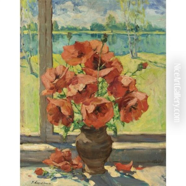 Still Life With Flowers Oil Painting by Georgi Alexandrovich Lapchine