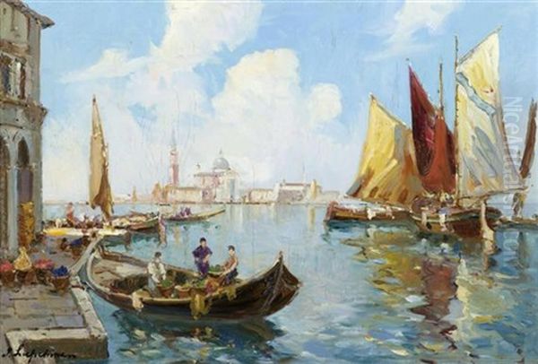 Venedigansicht Mit Gondeln Oil Painting by Georgi Alexandrovich Lapchine