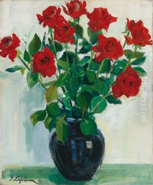 Bouquet De Roses Oil Painting by Georgi Alexandrovich Lapchine