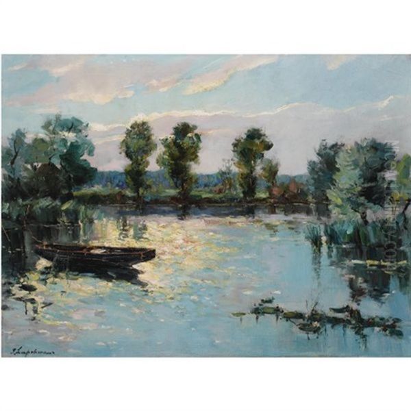 Lake Landscape Oil Painting by Georgi Alexandrovich Lapchine