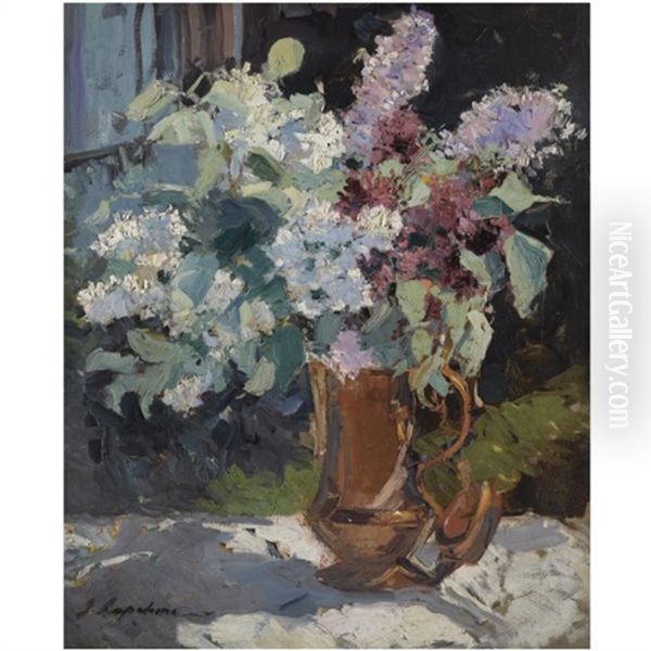 Still Life Of Lilacs Oil Painting by Georgi Alexandrovich Lapchine