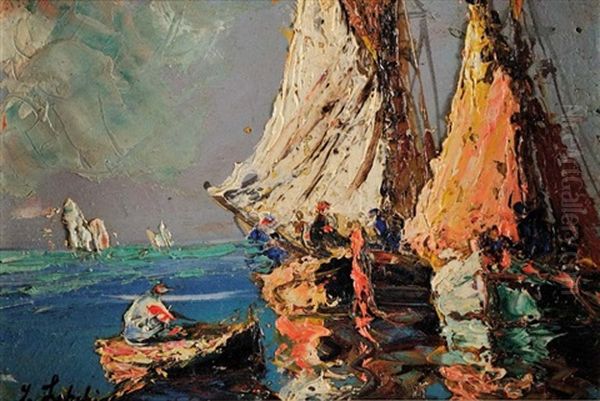 Barques En Mer by Georgi Alexandrovich Lapchine