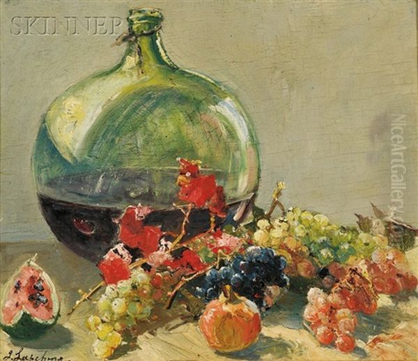 Still Life With Fruit And Wine Jug Oil Painting by Georgi Alexandrovich Lapchine