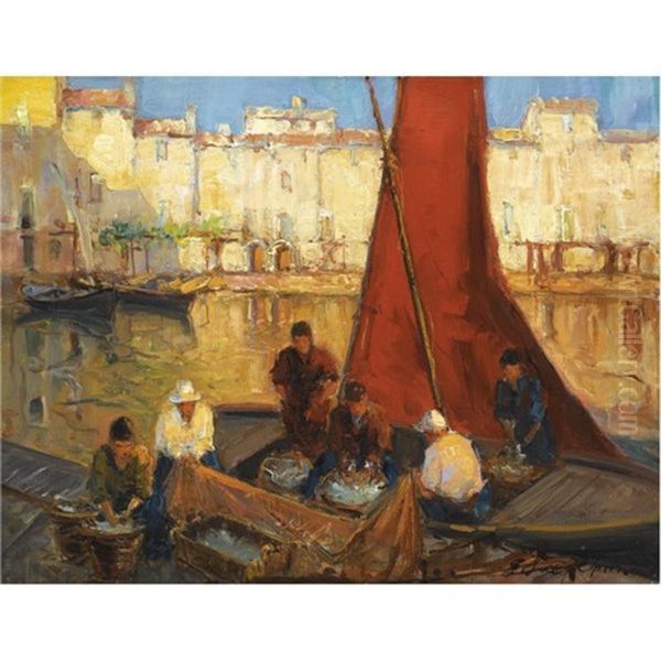 In The Harbour Oil Painting by Georgi Alexandrovich Lapchine