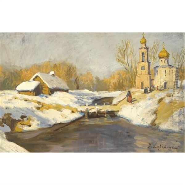 Going To Church Oil Painting by Georgi Alexandrovich Lapchine