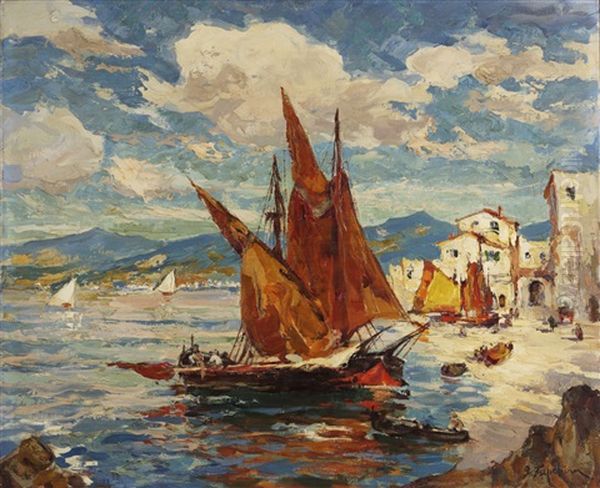 Mediterranean Seascape Oil Painting by Georgi Alexandrovich Lapchine